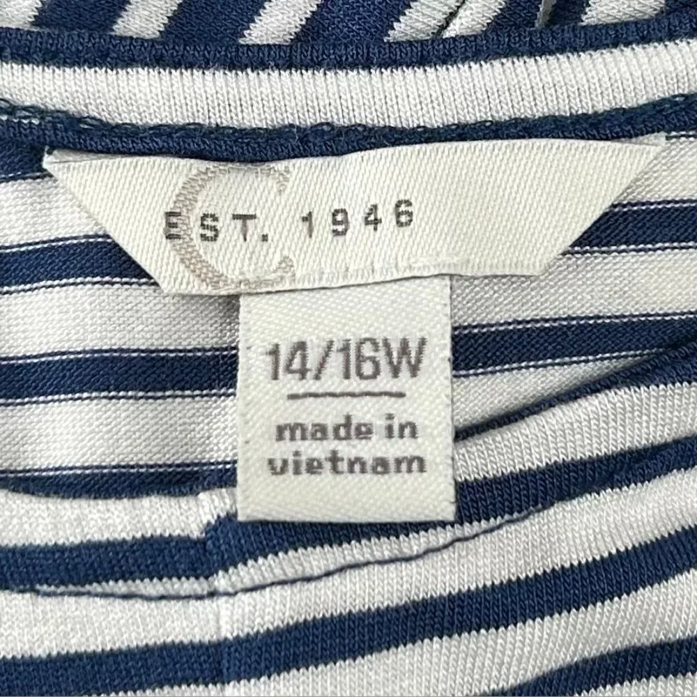 C Est. 1946 NWT Navy Blue White Stripe Sleeveless Tie Accent Dress Size 14/16W - Picture 7 of 9